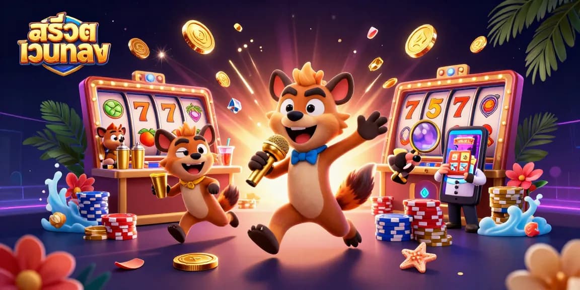 Engage with สล็อตเว็บตรง in an entertaining casino scene featuring lively hyenas.