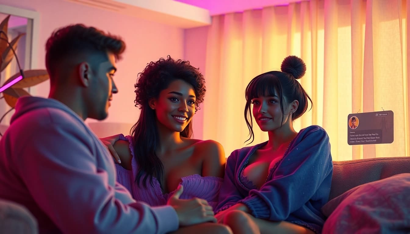 Engaging characters in cozy setting showcasing character ai nsfw interactions with vibrant expressions
