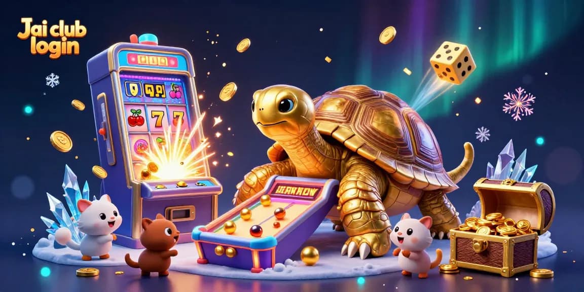 Experience thrilling gameplay on Jai club login with a giant tortoise pinball machine surrounded by exciting game elements.