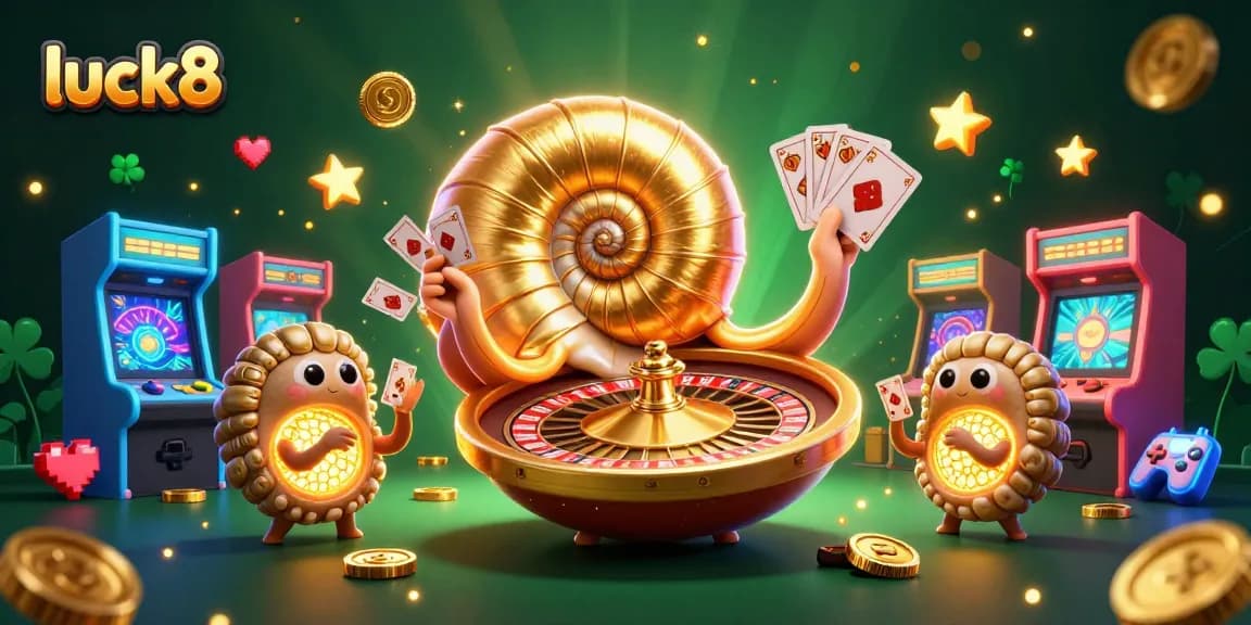 Engage with luck8's vibrant 3D casino game scene filled with glowing elements and interactive characters.