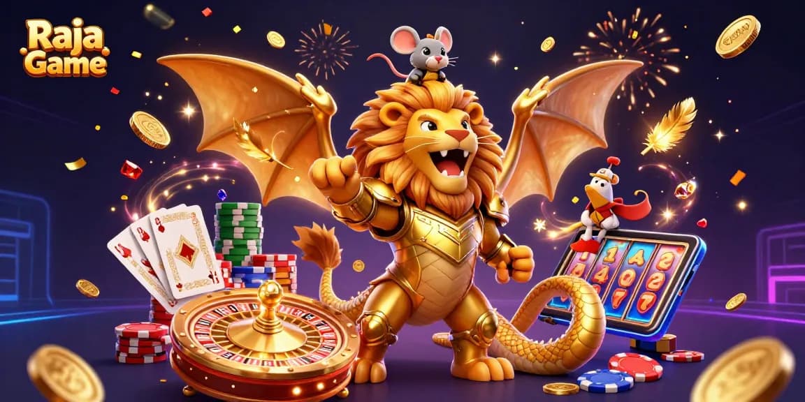 Experience the thrill of Raja Game with a golden chimera and dynamic casino elements.
