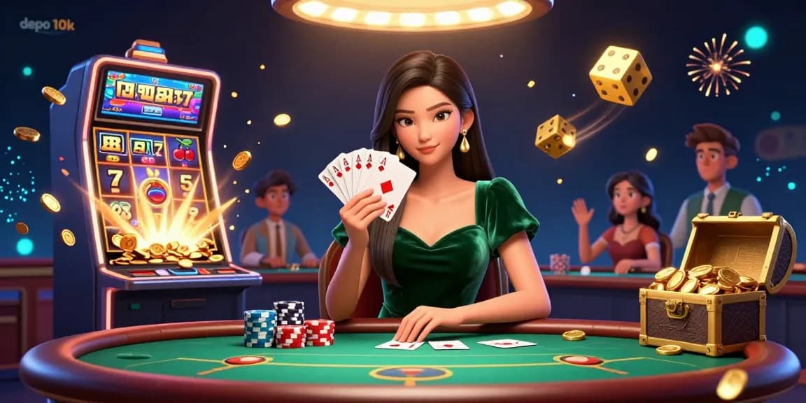 Experience the thrill of winning with depo 10k at a luxurious casino table, showcasing vibrant game elements.