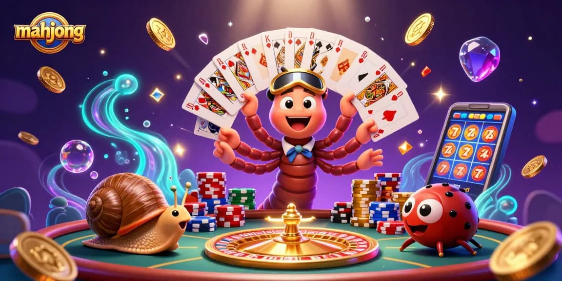 Play mahjong in this vibrant 3D casino scene featuring colorful characters and dynamic game elements.