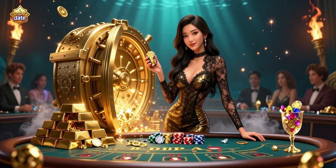 Bet at onbet date with glamorous players and golden treasures in an exclusive casino setting.