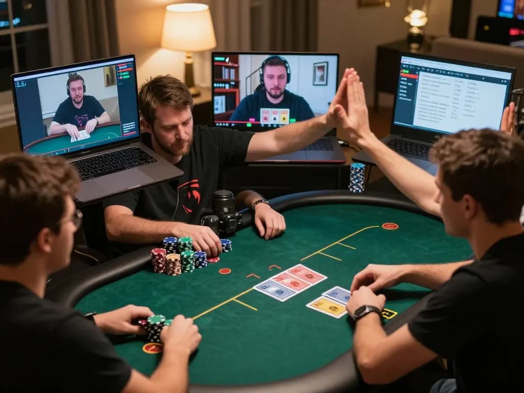 f8beta2 poker players engaged in online gameplay, focused atmosphere highlighting strategic betting