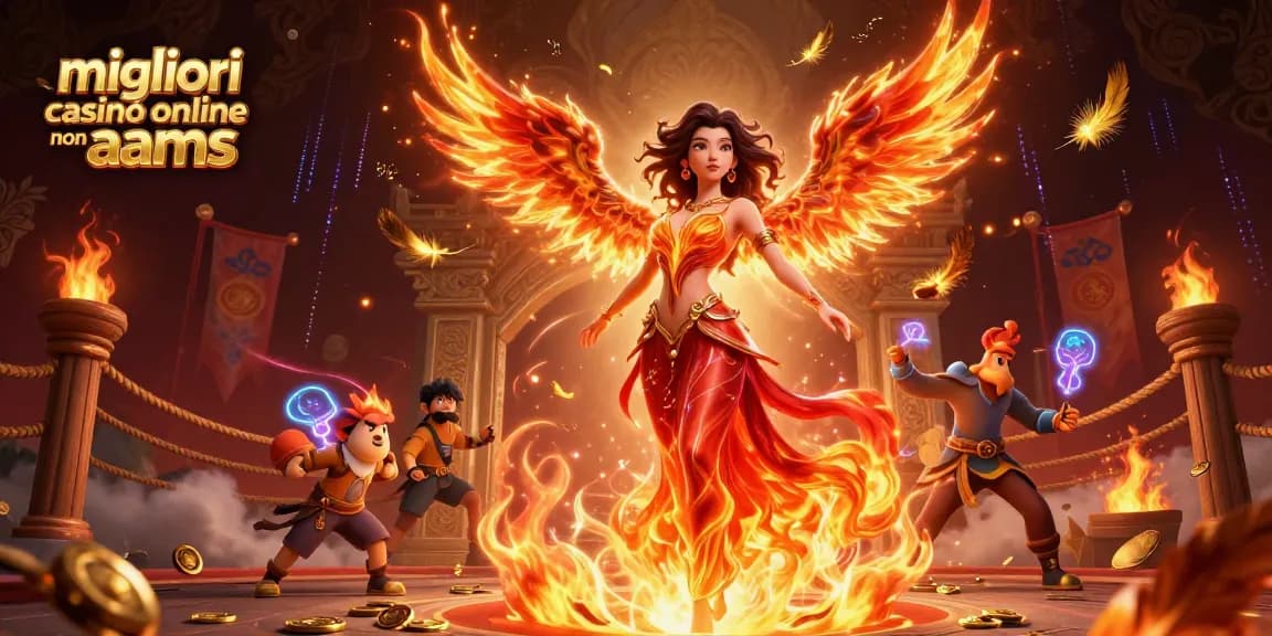 Interagisci con i migliori casinò online non AAMS attraverso una rappresentazione artistica di una donna asiatica e del suo compagno fenice.