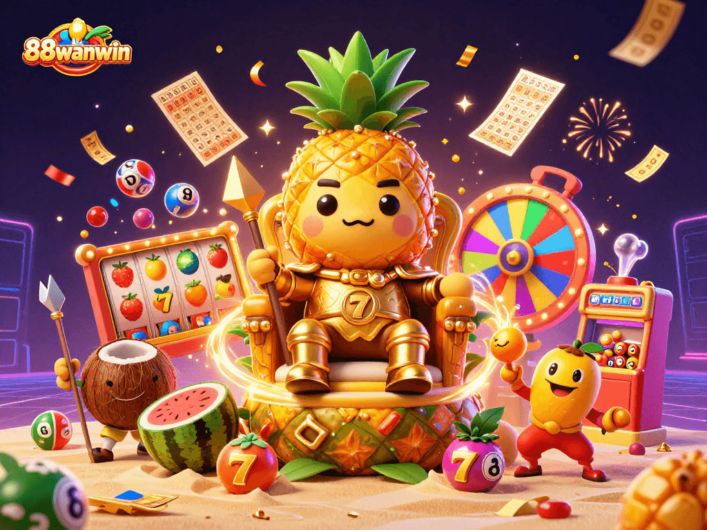 Experience vibrant gaming thrills with 88wanwin's engaging slot reels, lively characters, and rich casino atmosphere.