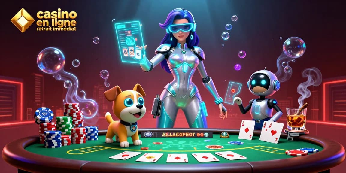 Interagissez avec casino en ligne retrait immédiat dans une illustration 3D ultra-détaillée présentant un thème de casino interactif.