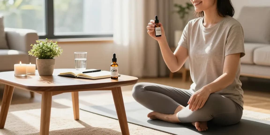 Individual enjoying high-quality full spectrum cbd oil canada in a peaceful home setting.