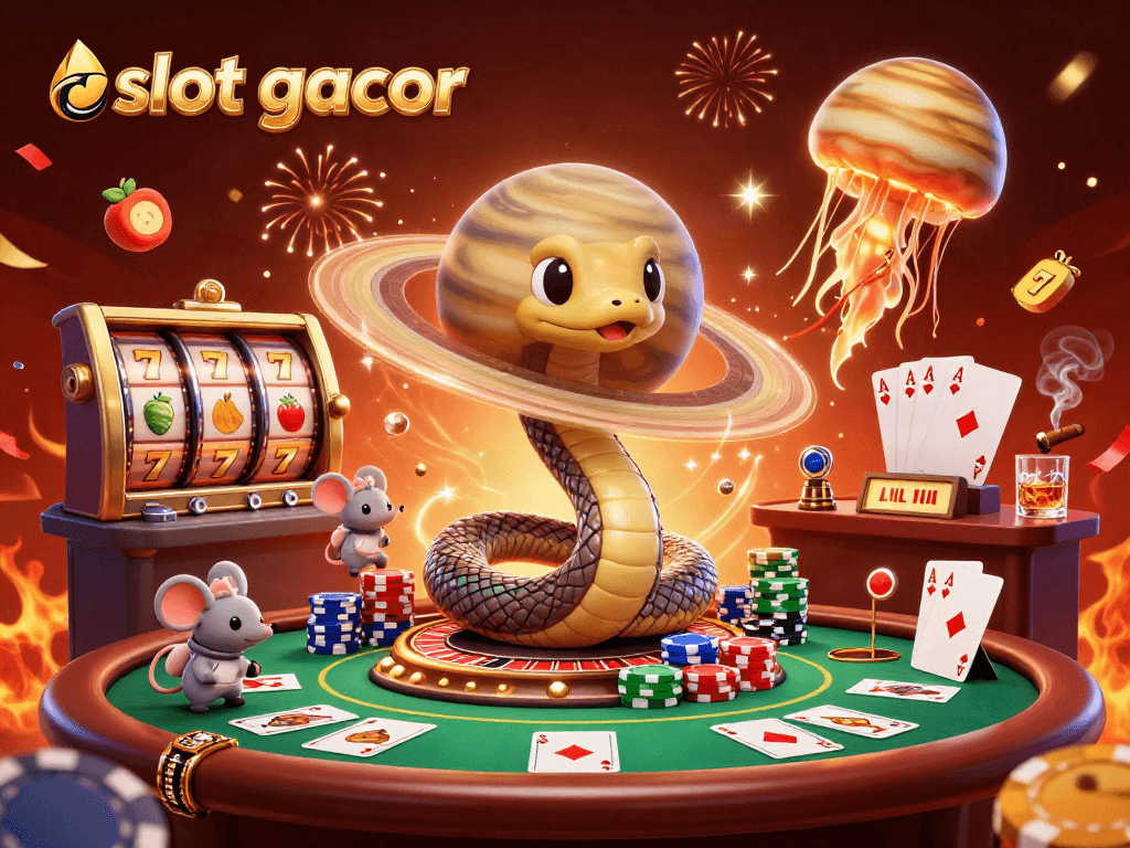Experience the thrill of slot gacor in this vibrant 3D scene with cosmic casino elements.