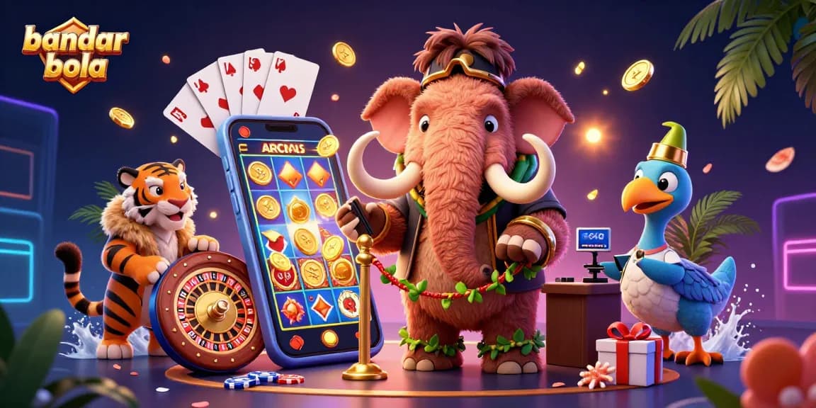 Experience vibrant gameplay and unique characters in bandar bola casino scene illustration.