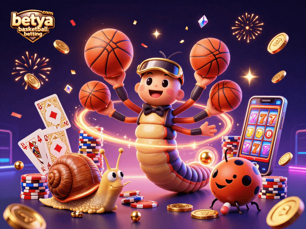Engage in betya.com basketball betting with a lively scene of a millipede dealer and unique game elements.