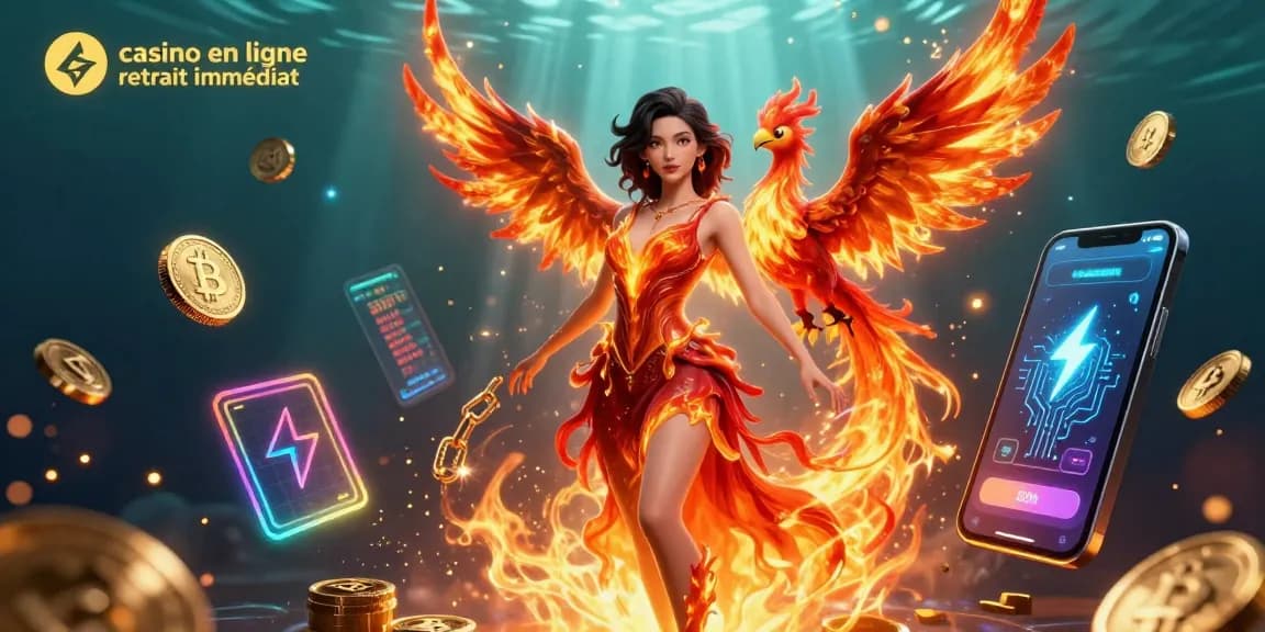 Découvrez des gains instantanés dans un casino en ligne retrait immédiat avec une illustration enflammée époustouflante intégrant des éléments crypto.