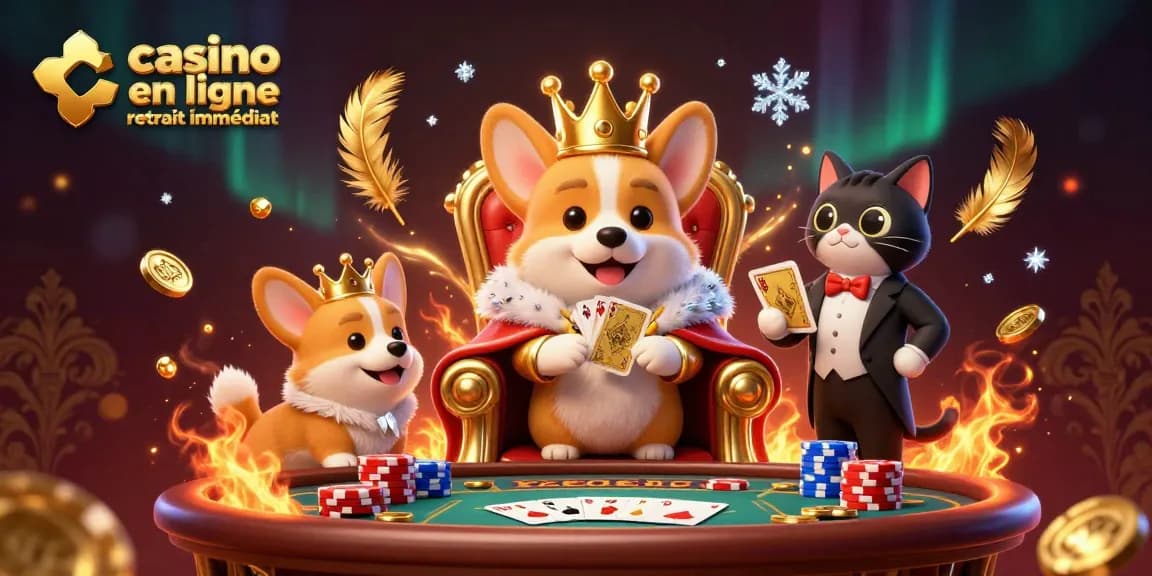Participez à un gameplay palpitant dans un casino en ligne retrait immédiat mettant en vedette un corgi régale entouré d'éléments d'atmosphère ludiques.