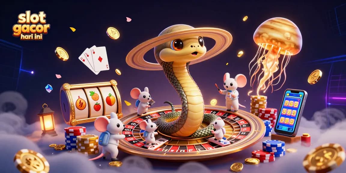 Engage in slot gacor hari ini as astronaut mice place bets on a cosmic roulette wheel alongside a golden jellyfish dealer.