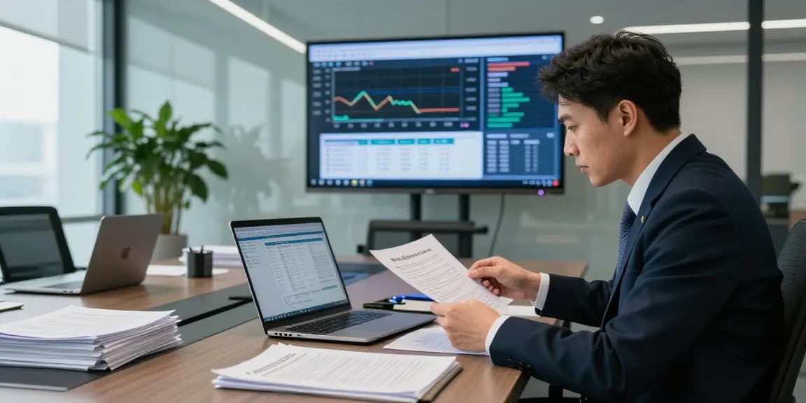 Investigative team analyzing asset tracing data at a modern office workspace.