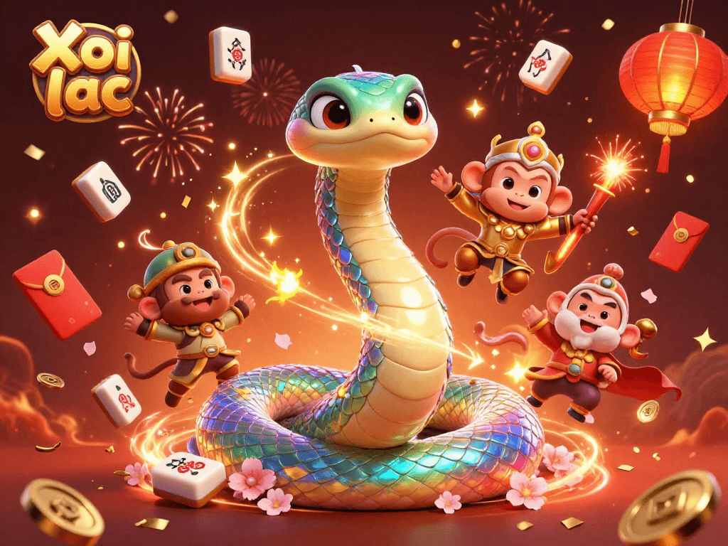 Win big with Xoi lac in this vibrant 3D casino illustration showcasing lively game elements.
