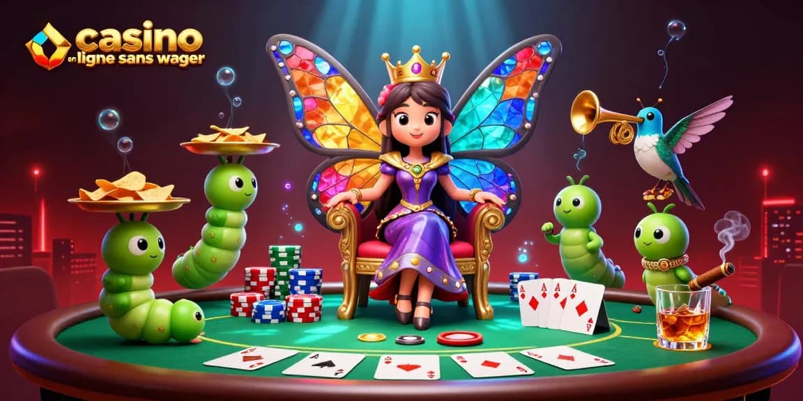 Visuel captivant de jeux au casino en ligne sans wager avec des personnages dynamiques et des éléments de jeu colorés.