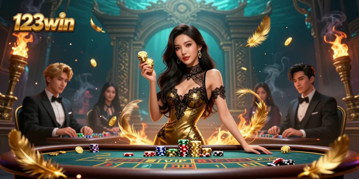 Experience the thrills of 123win with high-stakes gaming at a luxurious casino table.