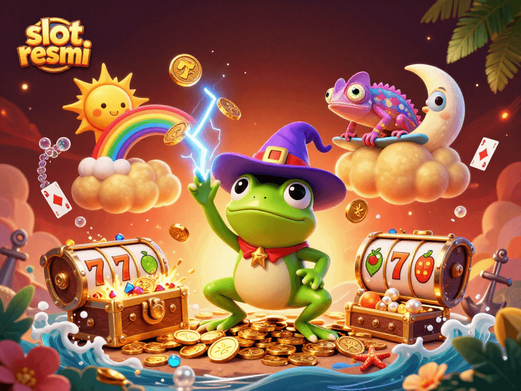 Experience the excitement of slot resmi gaming with a vibrant scene showcasing lucky symbols and dynamic characters.