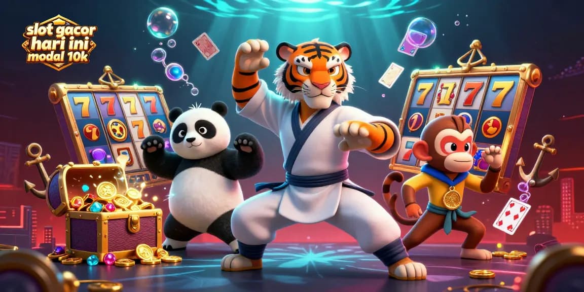 Experience slot gacor hari ini modal 10k with a thrilling 3D scene of gambling excitement and action.