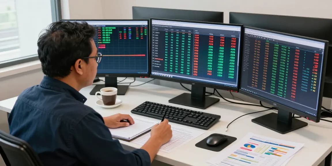 Analisis angka untung oleh Eko Santika dengan data togel di ruang kerja modern.