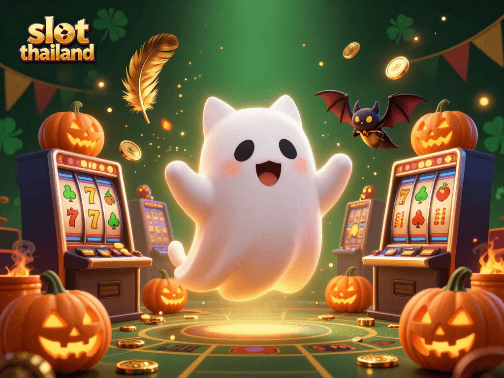 Engage with slot thailand's thrilling experience featuring a ghost cat, bat companion, and glowing pumpkins.
