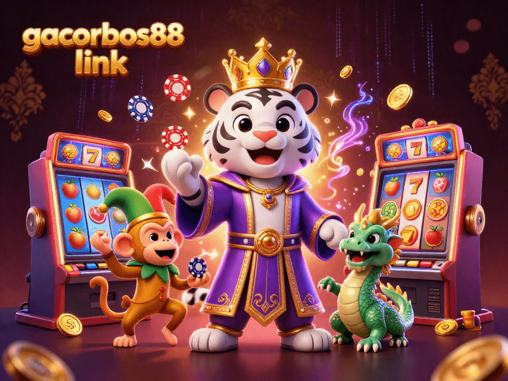 Spin the reels and discover excitement with gacorbos88 link in a vibrant 3D casino scene.
