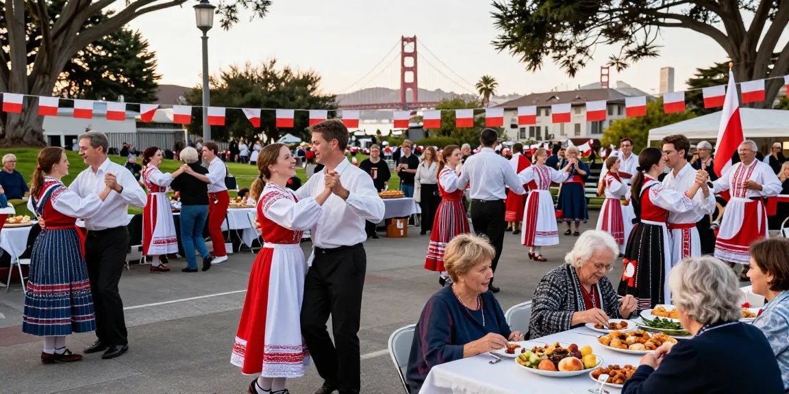 Community celebration in San Francisco featuring Polish residents at https://www.sfpol.com/ showcasing cultural dances and traditional dishes.