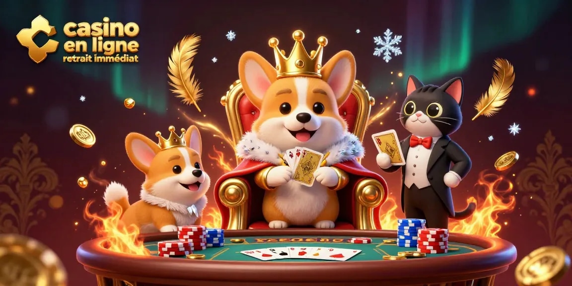 Participez à un gameplay palpitant dans un casino en ligne retrait immédiat mettant en vedette un corgi régale entouré d'éléments d'atmosphère ludiques.
