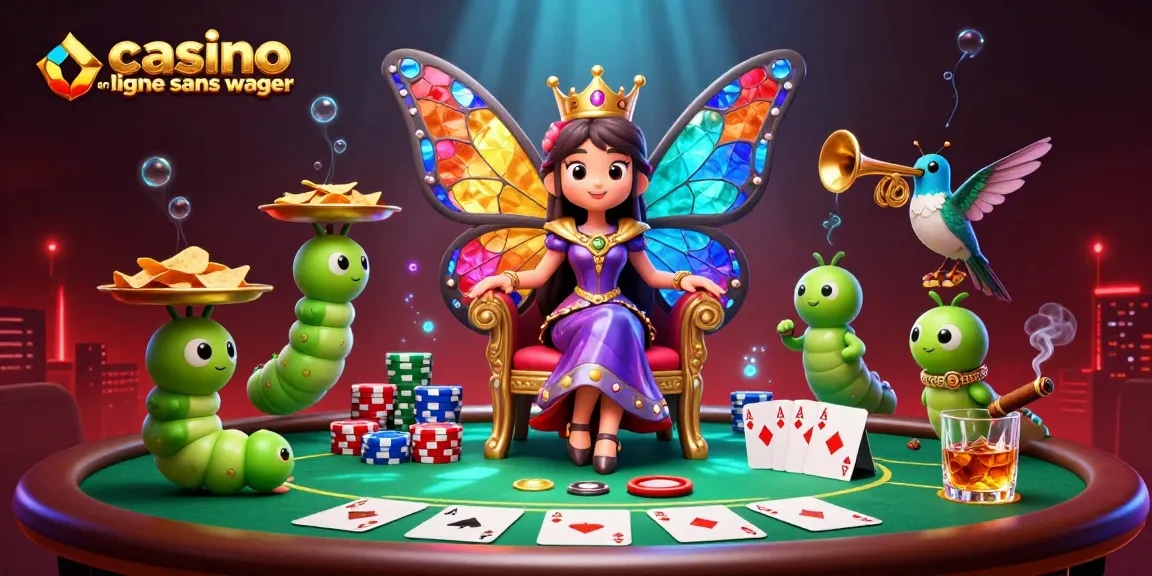 Visuel captivant de jeux au casino en ligne sans wager avec des personnages dynamiques et des éléments de jeu colorés.