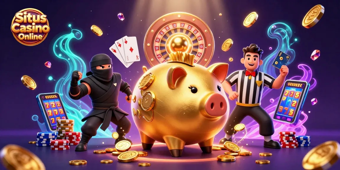 Engage in exciting gameplay at Situs Casino Online with vibrant characters and dazzling casino elements.