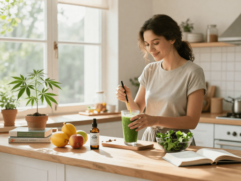 Discover the best weed delivery service with premium CBD oil and organic wellness products in a sunny kitchen.