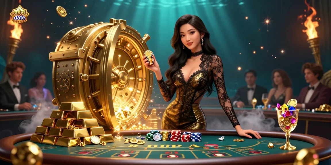 Bet at onbet date with glamorous players and golden treasures in an exclusive casino setting.