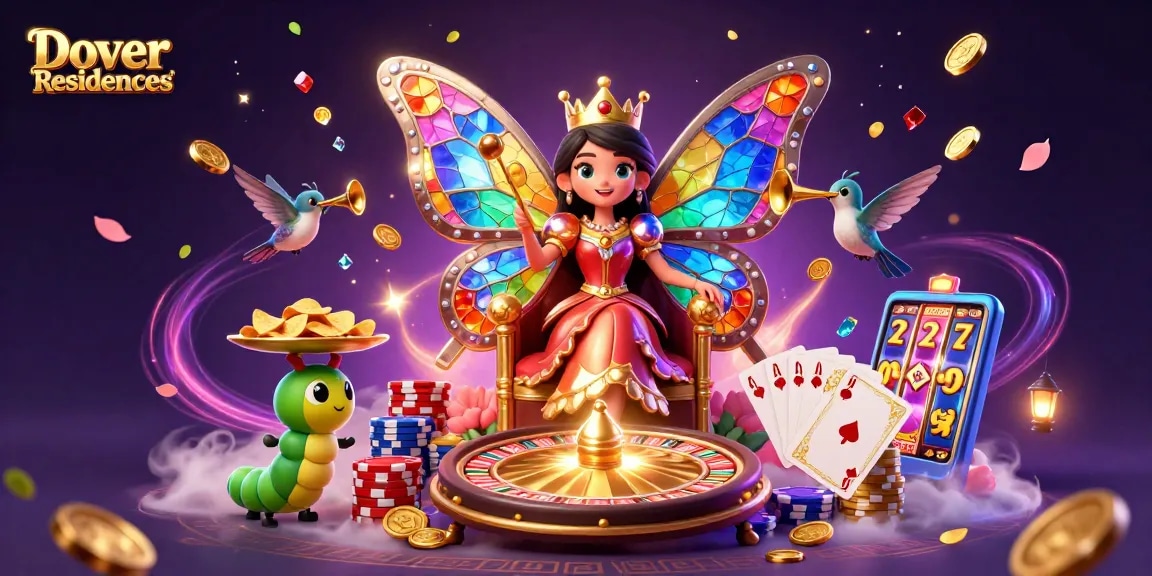 Dover Residences showcases a vibrant casino scene with brilliant characters and elements symbolizing high-stakes gambling.