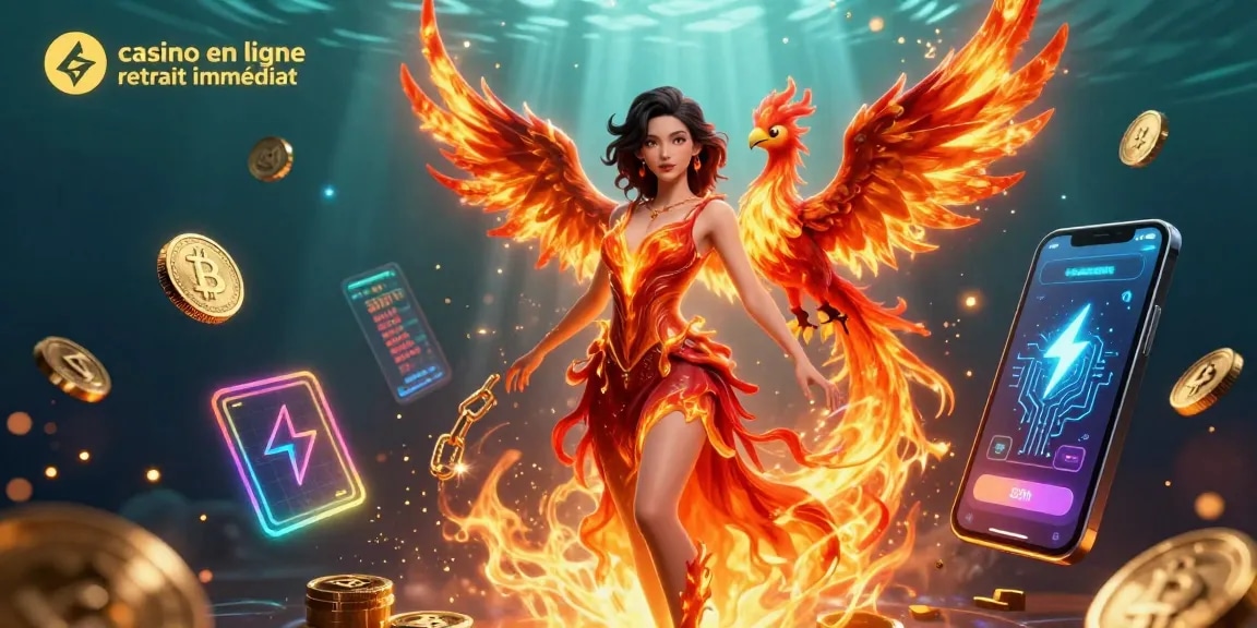 Découvrez des gains instantanés dans un casino en ligne retrait immédiat avec une illustration enflammée époustouflante intégrant des éléments crypto.
