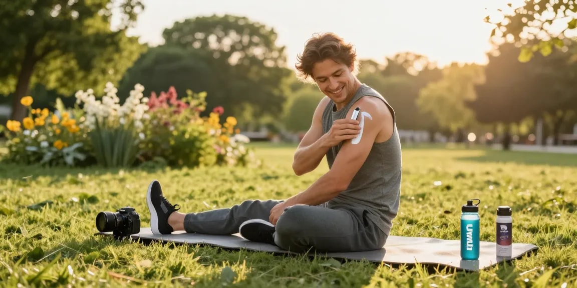Uwin Tornado Triple 60K vape pen next to a person applying CBD cream after a workout in nature, showcasing holistic wellness.