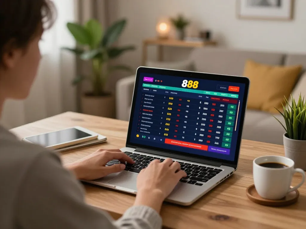 Engaging fun88 sports betting action on a laptop in a cozy home office.