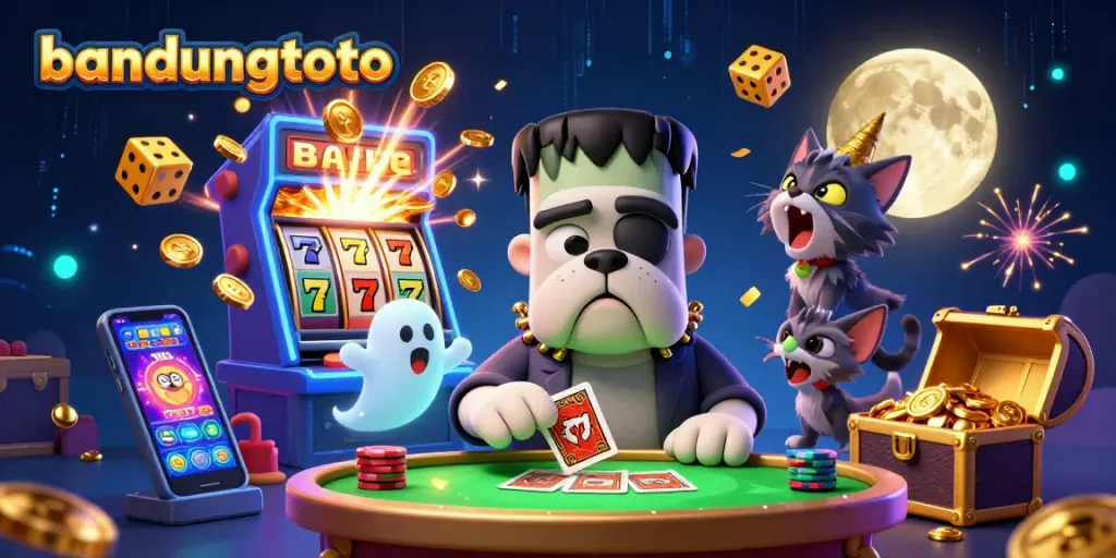 Experience thrilling gameplay with bandungtoto showcasing a vibrant 3D casino scene bursting with action.