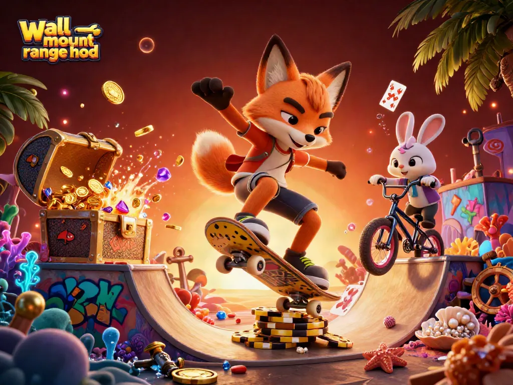 Experience the excitement of a wall mount range hood, where a fox and rabbit showcase casino tricks amidst vibrant elements.