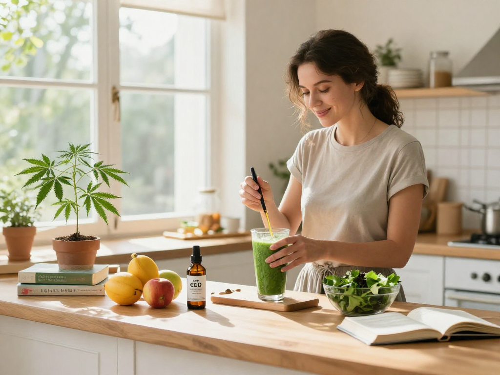 Discover the best weed delivery service with premium CBD oil and organic wellness products in a sunny kitchen.