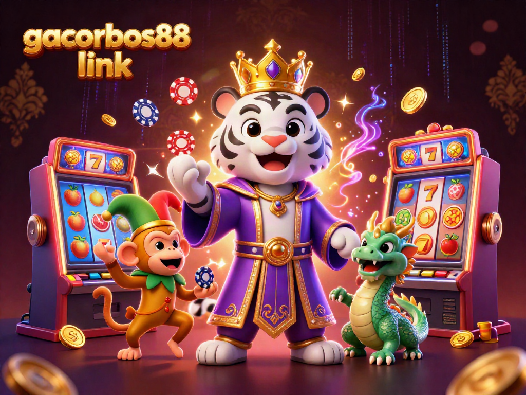 Spin the reels and discover excitement with gacorbos88 link in a vibrant 3D casino scene.