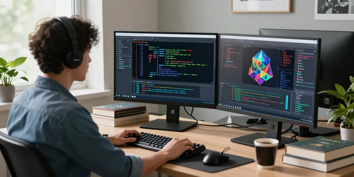 AI image detector workspace showing a data scientist analyzing AI patterns on multiple screens.