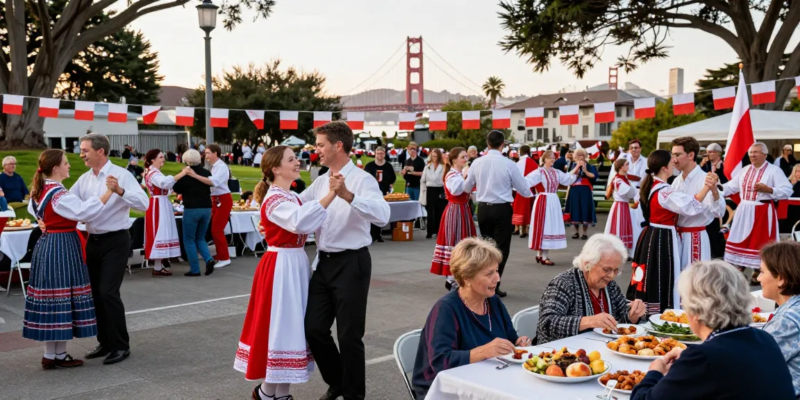 Community celebration in San Francisco featuring Polish residents at https://www.sfpol.com/ showcasing cultural dances and traditional dishes.