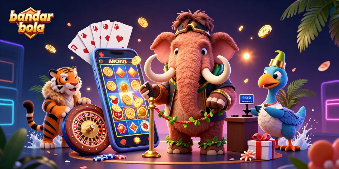 Experience vibrant gameplay and unique characters in bandar bola casino scene illustration.