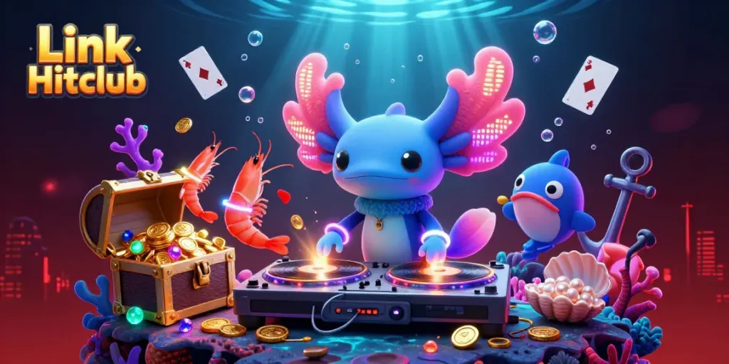 Experience the dynamic underwater scene of Link Hitclub with vibrant casino elements and lively characters.