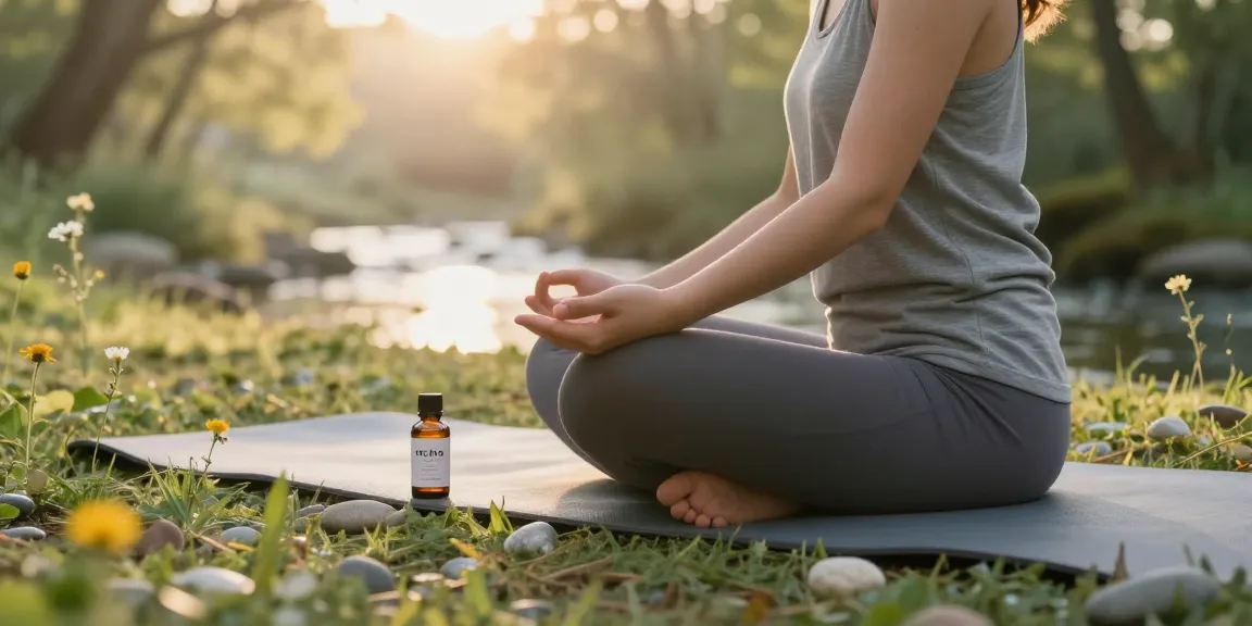 Muha med CBD oil in serene outdoor meditation setting, enhancing natural wellness.