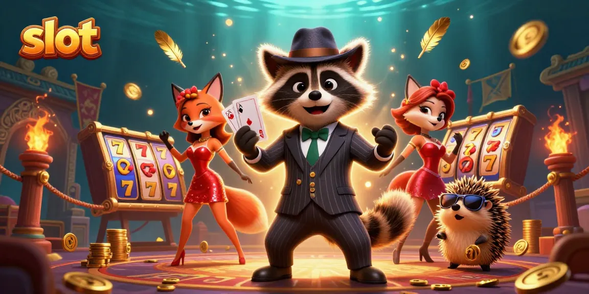 Spin the thrilling slot with a suave raccoon and glamorous fox in a vibrant casino scene.