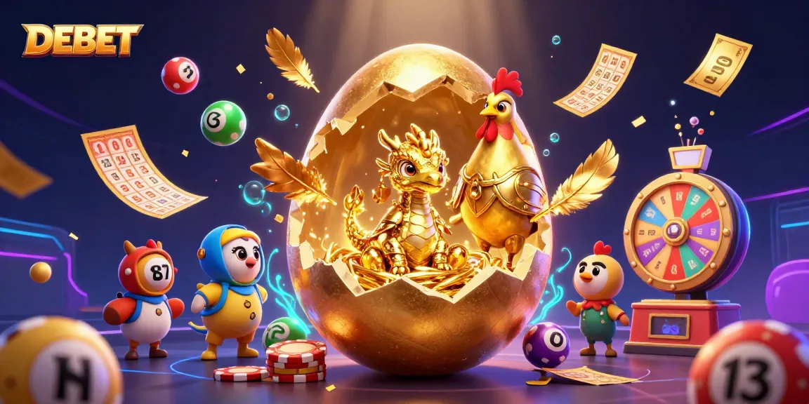 Experience the DEBET gaming world with a golden dragon nest and vibrant casino elements.