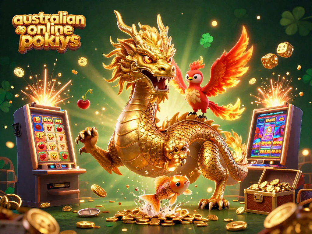 Experience australian online pokies magic with a dragon, phoenix, and koi in dynamic casino scene